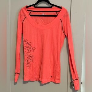 LG Vibrant Coral Long Sleeve Top with Floral Accents